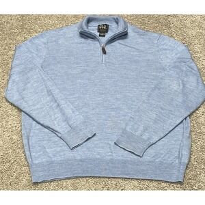 JOS A BANK Traveler 100% Merino Wool Sweater Size L Blue 1/4 Zip EUC